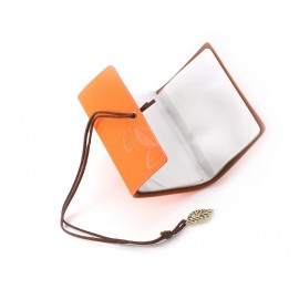 Leaf Pattern Leather Card Holder - Orange