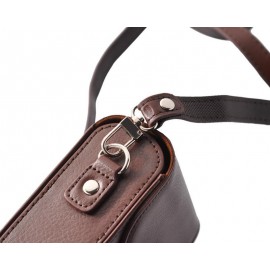 Simple PU Leather Shoulder Bag for Mirrorless Camera - Deep Brown