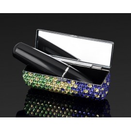 Gradation Swarovski Crystal Lipstick Case With Mirror - Green & Purple