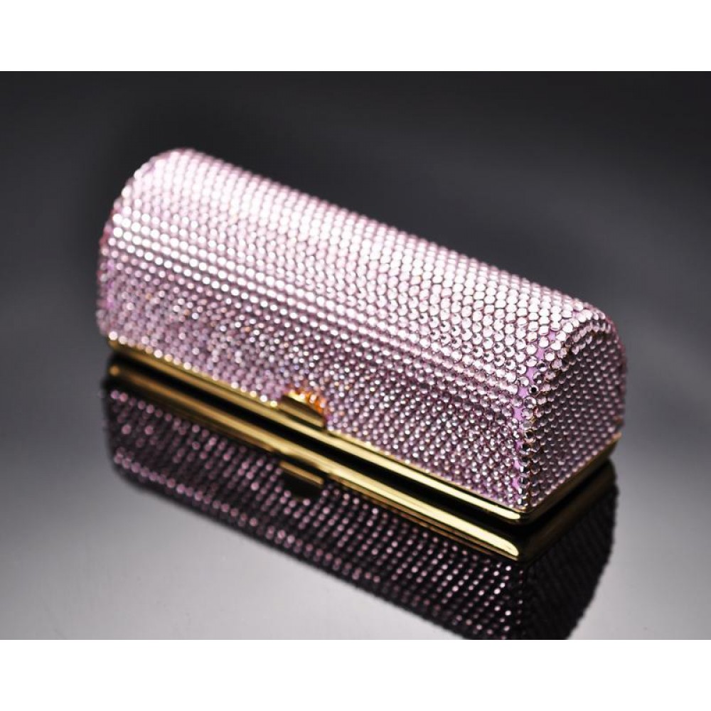 Classic Bling Swarovski Crystal Lipstick Case With Mirror – Pink