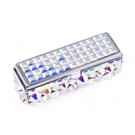 Diamond Swarovski Crystal Lipstick Case With Mirror - White