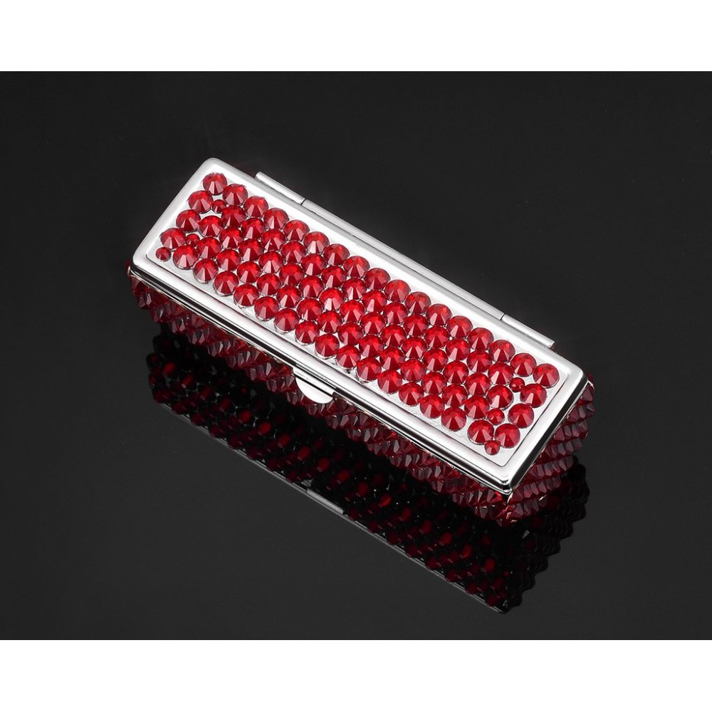 Classic Bling Swarovski Crystal Lipstick Case With Mirror - Red