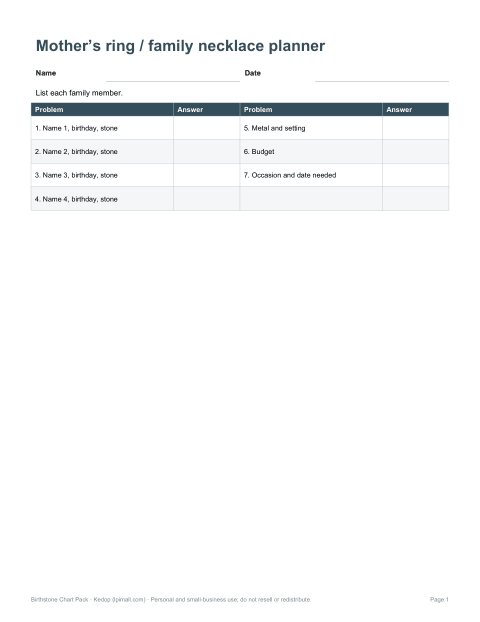 Preview of the first page of Ring planner (DOCX/PDF)
